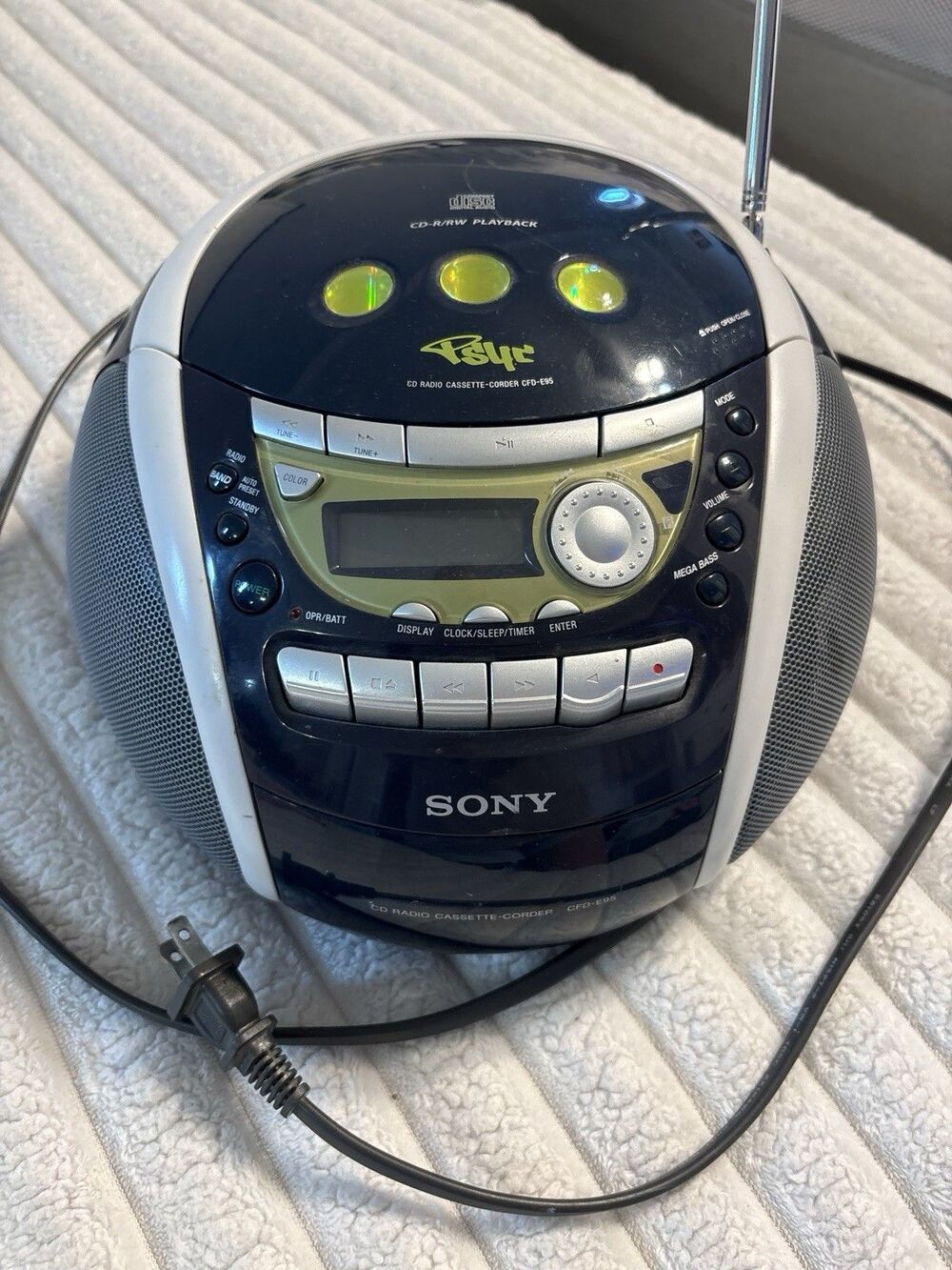 Sony Psyc Navy Blue Color Changing Display Y2K Boombox RADIO & CASSETTE WORK